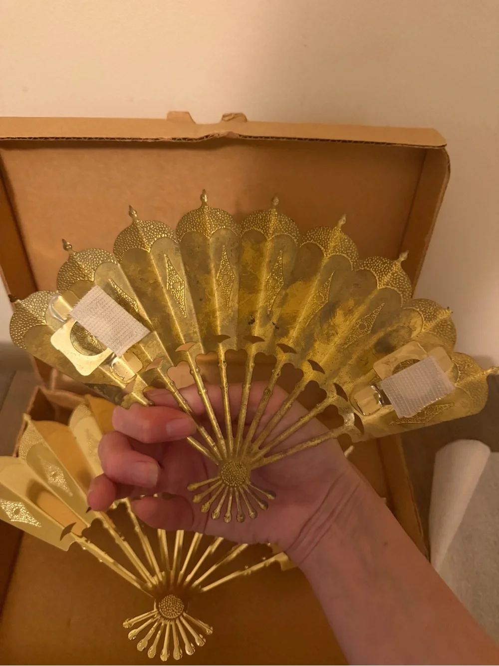 Vintage Home Interiors & Gifts Brass Asian Fan Wall Sconces Set of 2